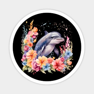 A dolphin decorated with beautiful watercolor flowers Magnet